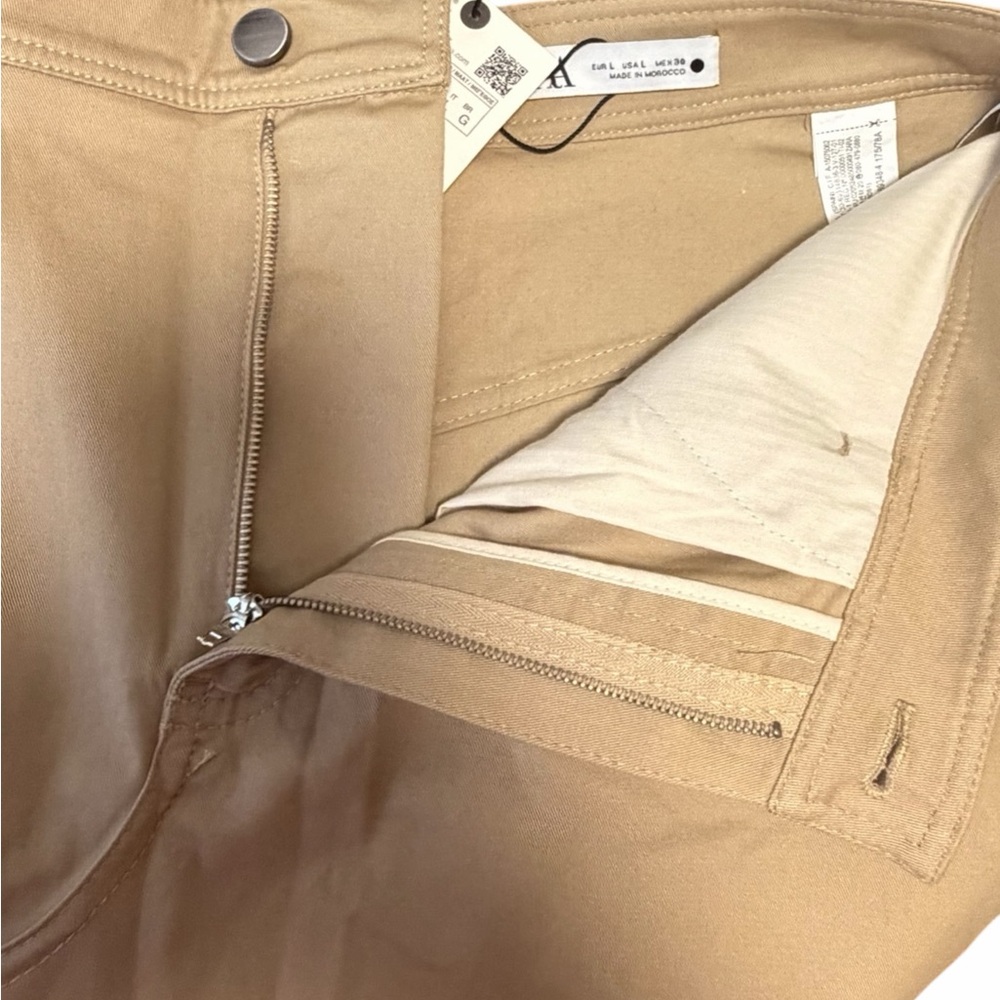 Zara NWT Asymmetrical Beige A- Line Midi Skirt with Front Slit Size L - Picture 9 of 12